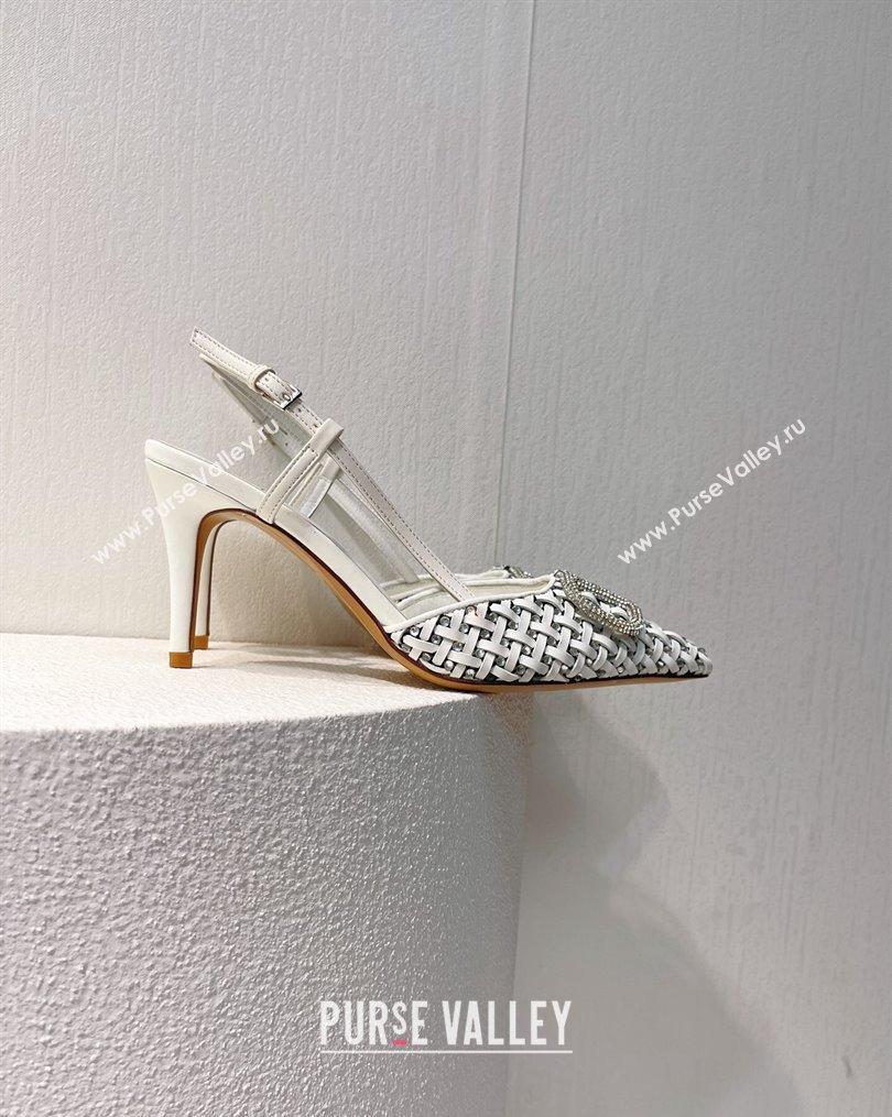 Valentino VLogo Slingback Pumps 7.5cm in Woven Calfskin with Crystals White 2023 VT102701 (MD-231027035)