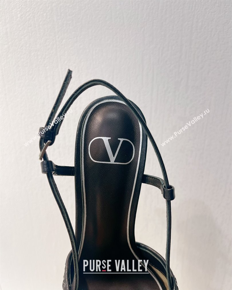 Valentino VLogo Slingback Pumps 7.5cm in Woven Calfskin with Crystals Black 2023 VT102701 (MD-231027036)