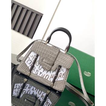 Goyard Saigon Mini Top Handle Bag in Embroidery and Crocodile Embossed Leather Grey 2024 020173 (ZHANG-240920097)