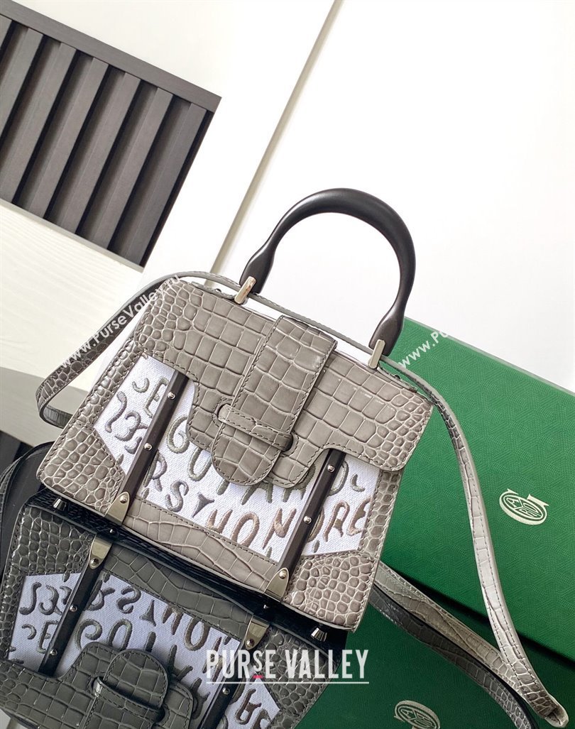 Goyard Saigon Mini Top Handle Bag in Embroidery and Crocodile Embossed Leather Grey 2024 020173 (ZHANG-240920097)