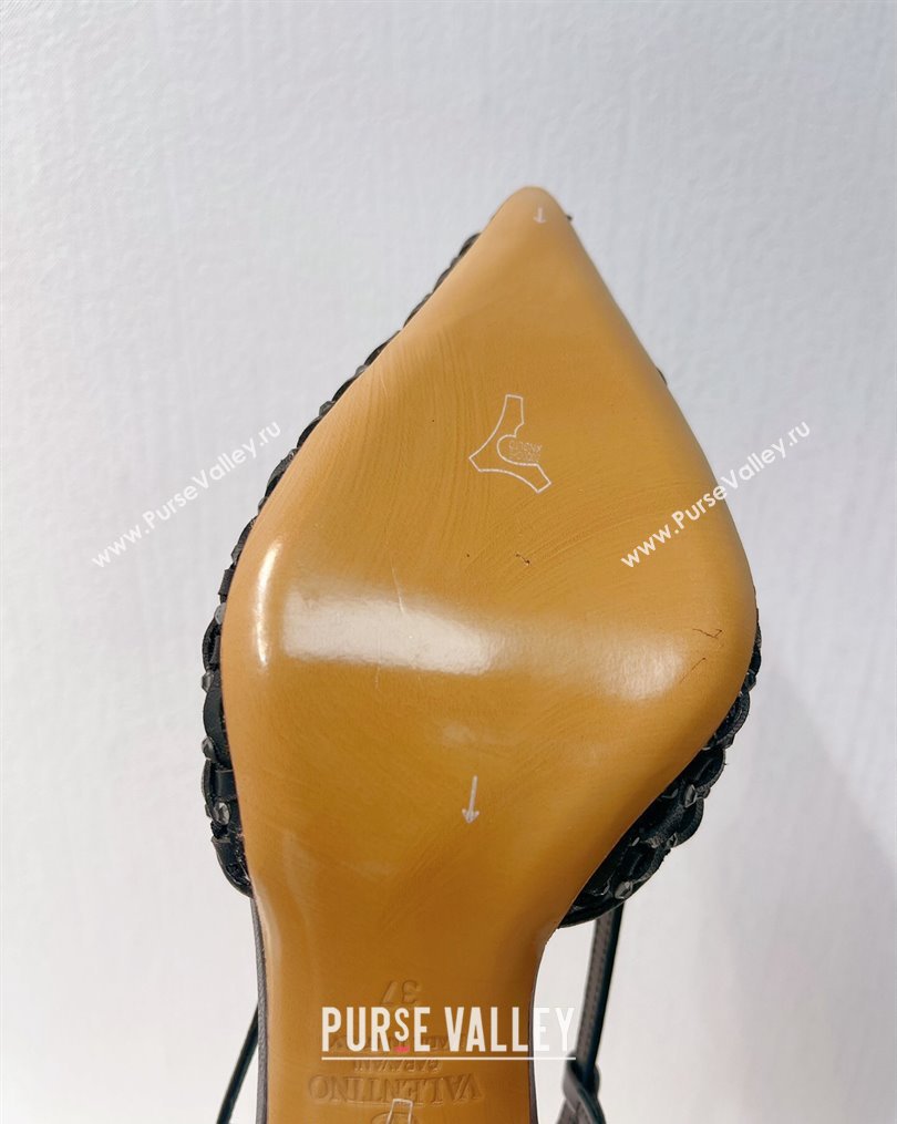 Valentino VLogo Slingback Pumps 7.5cm in Woven Calfskin with Crystals Black 2023 VT102701 (MD-231027036)