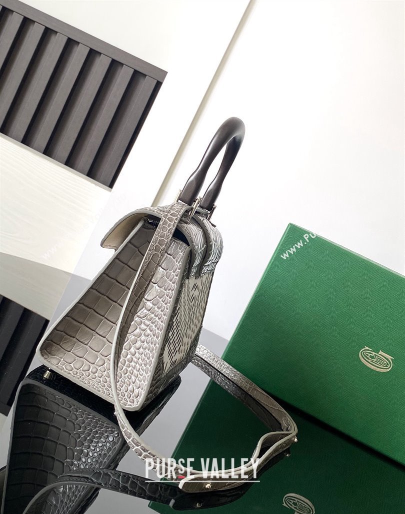 Goyard Saigon Mini Top Handle Bag in Embroidery and Crocodile Embossed Leather Grey 2024 020173 (ZHANG-240920097)