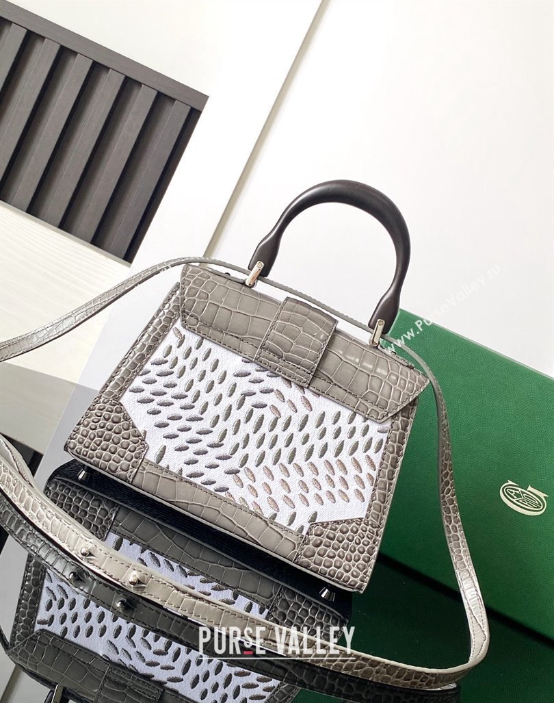 Goyard Saigon Mini Top Handle Bag in Embroidery and Crocodile Embossed Leather Grey 2024 020173 (ZHANG-240920097)