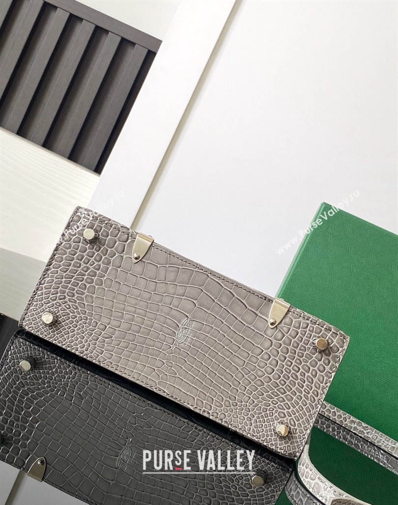 Goyard Saigon Mini Top Handle Bag in Embroidery and Crocodile Embossed Leather Grey 2024 020173 (ZHANG-240920097)