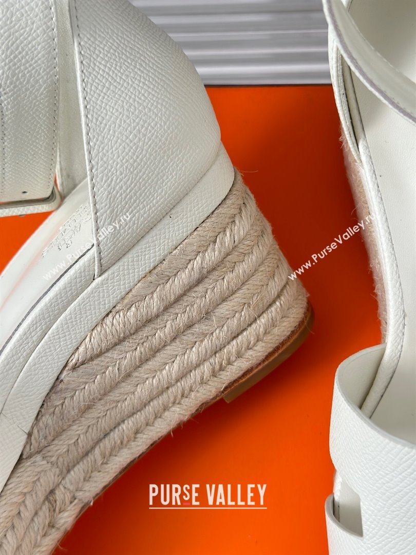 Hermes Elda Grainy Calfskin Platform Wedge Sandals White 2024 (MD-24052302)