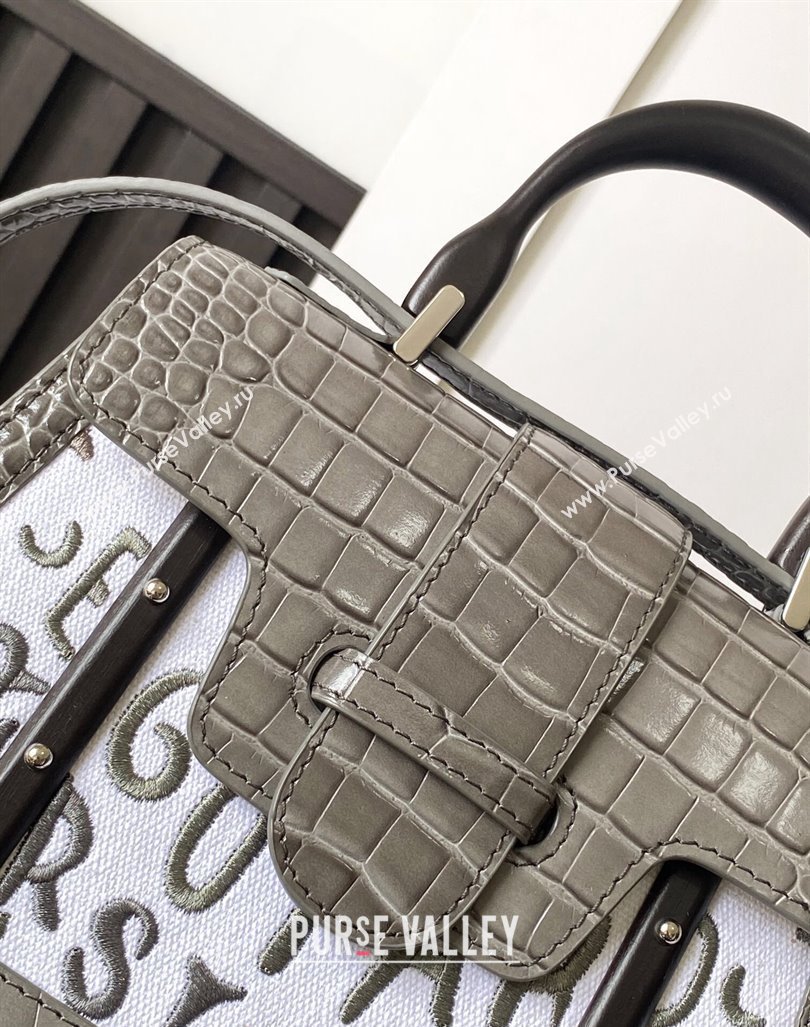 Goyard Saigon Mini Top Handle Bag in Embroidery and Crocodile Embossed Leather Grey 2024 020173 (ZHANG-240920097)