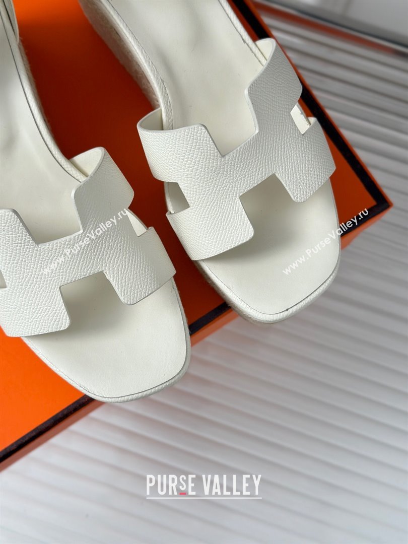 Hermes Elda Grainy Calfskin Platform Wedge Sandals White 2024 (MD-24052302)