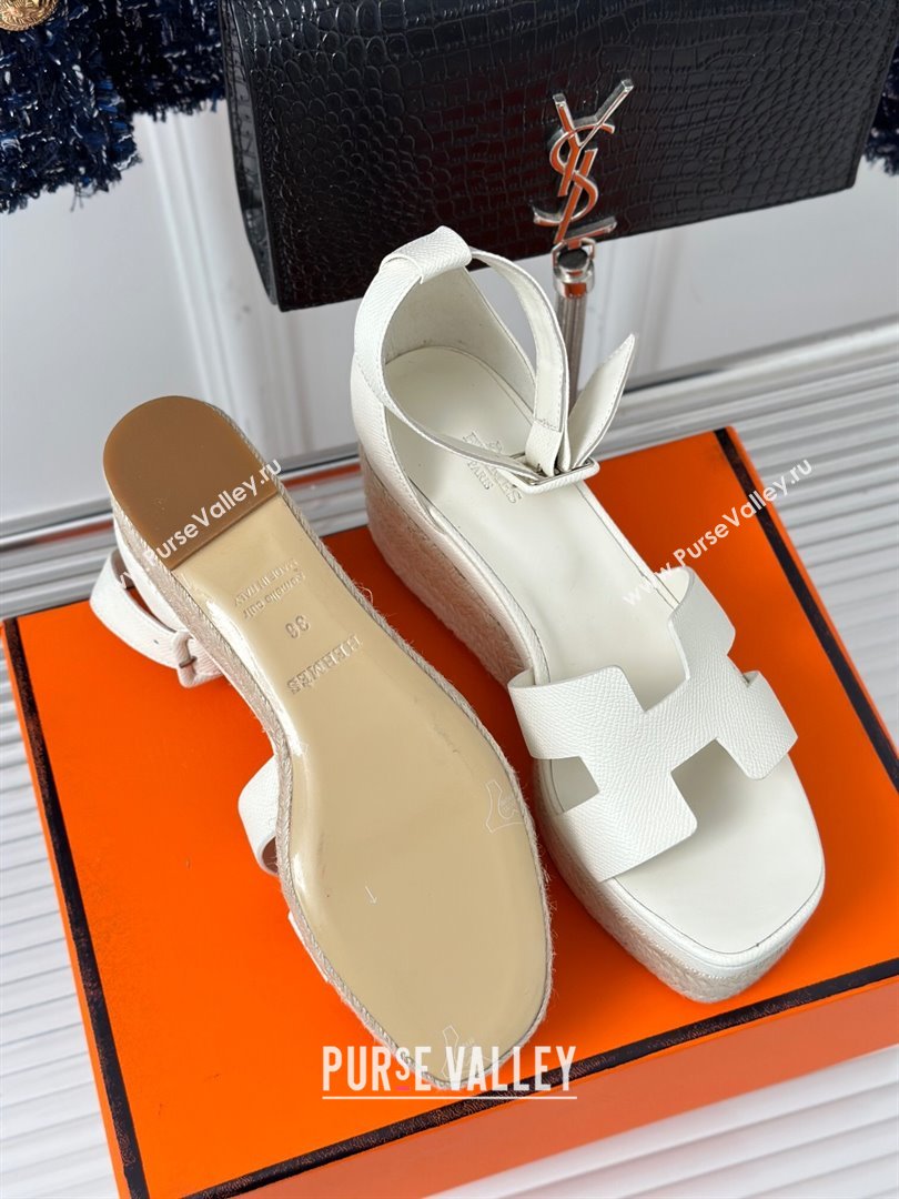 Hermes Elda Grainy Calfskin Platform Wedge Sandals White 2024 (MD-24052302)