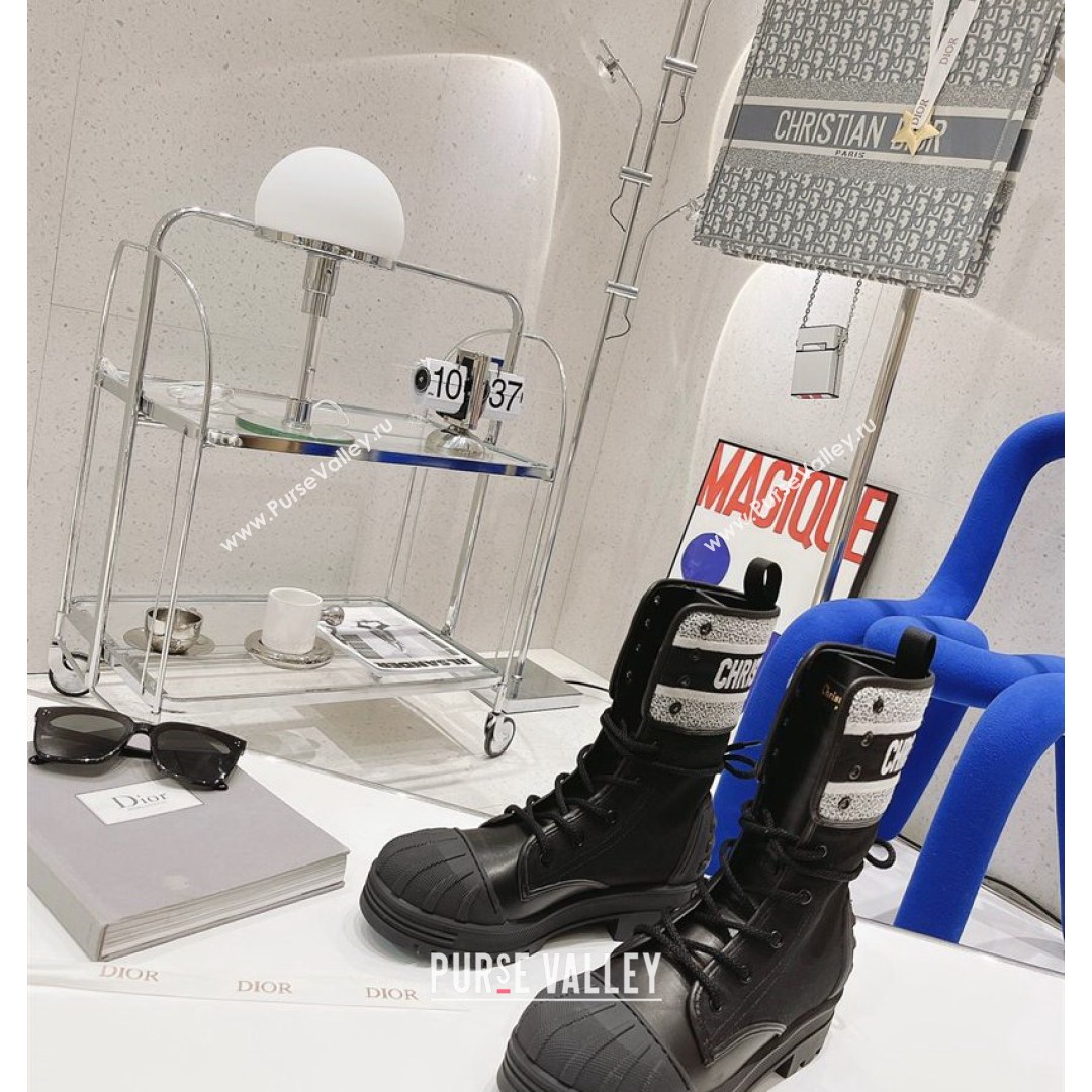 Dior D-Major Ankle Boots 4.5cm in Fabric and Calfskin Black/White 2021 (MD-21081033)