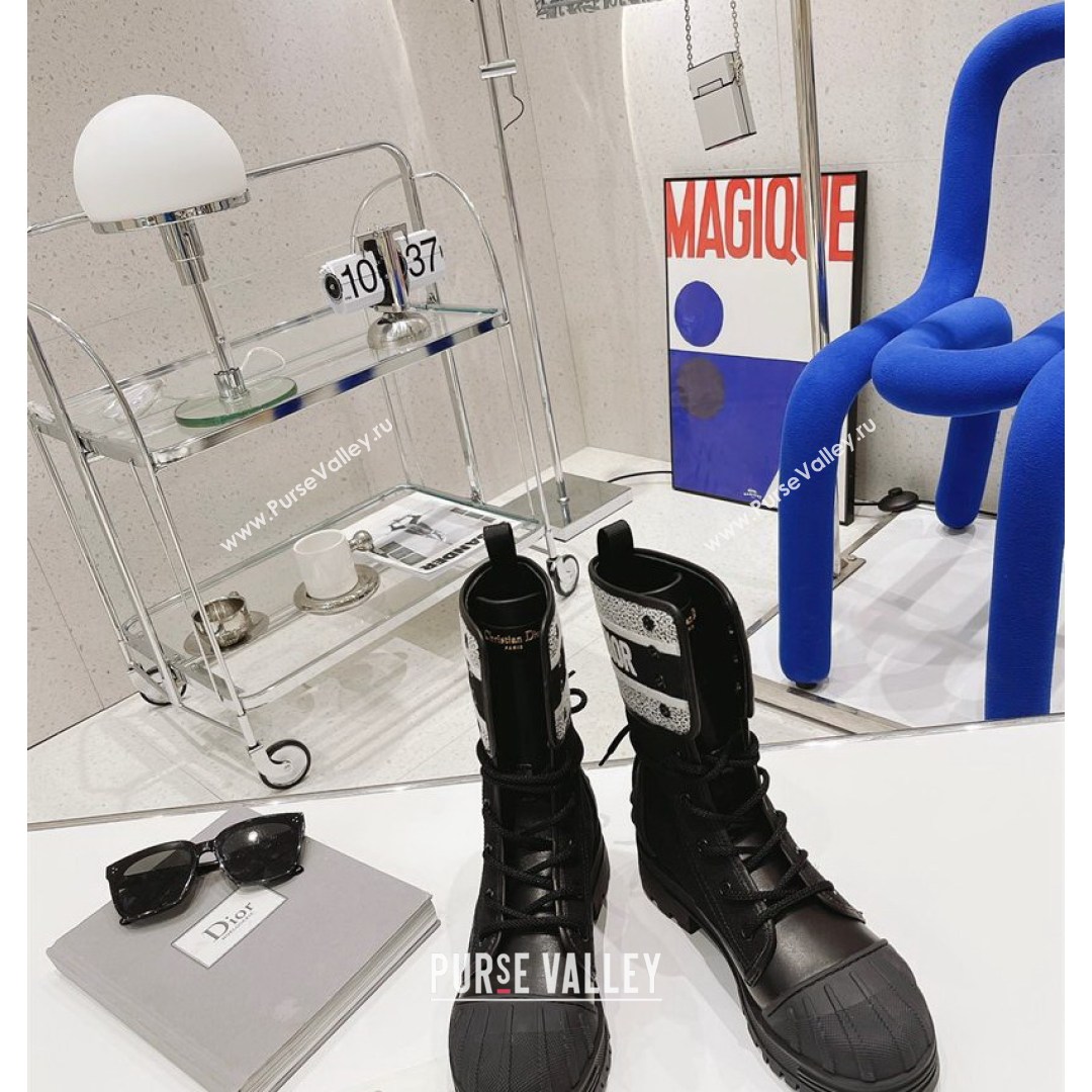 Dior D-Major Ankle Boots 4.5cm in Fabric and Calfskin Black/White 2021 (MD-21081033)