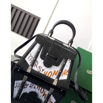 Goyard Saigon PM Top Handle Bag in Embroidery and Crocodile Embossed Leather Black 2024 020186 (ZHANG-240920098)