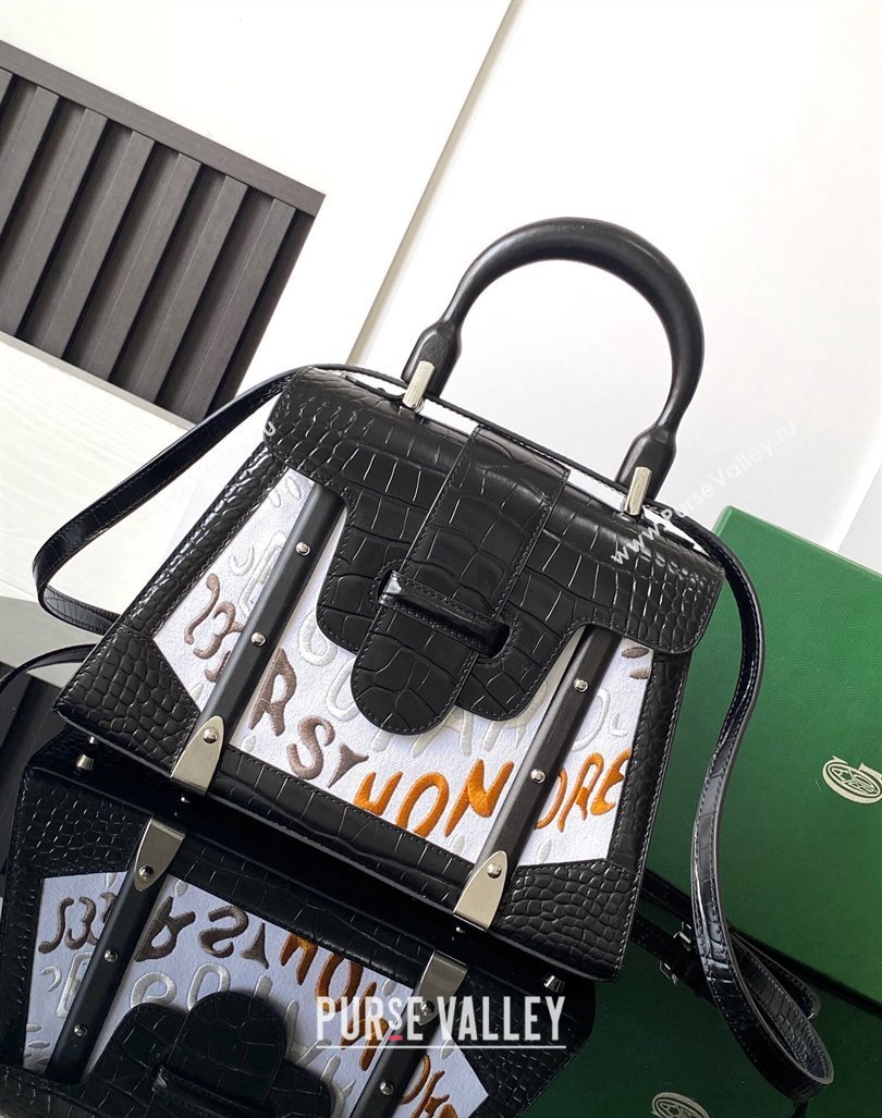 Goyard Saigon PM Top Handle Bag in Embroidery and Crocodile Embossed Leather Black 2024 020186 (ZHANG-240920098)