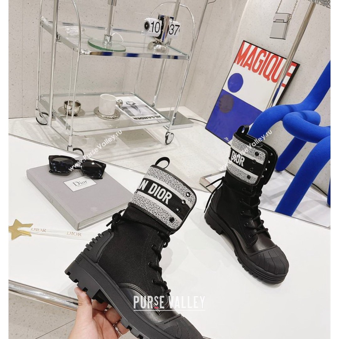 Dior D-Major Ankle Boots 4.5cm in Fabric and Calfskin Black/White 2021 (MD-21081033)