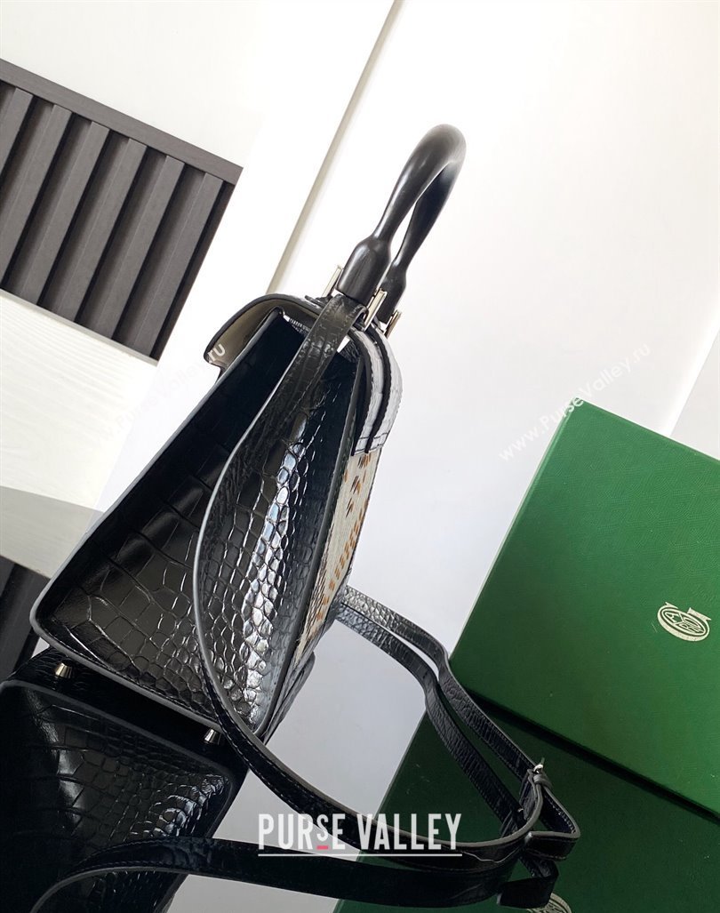 Goyard Saigon PM Top Handle Bag in Embroidery and Crocodile Embossed Leather Black 2024 020186 (ZHANG-240920098)