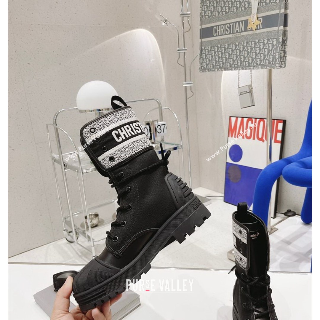Dior D-Major Ankle Boots 4.5cm in Fabric and Calfskin Black/White 2021 (MD-21081033)