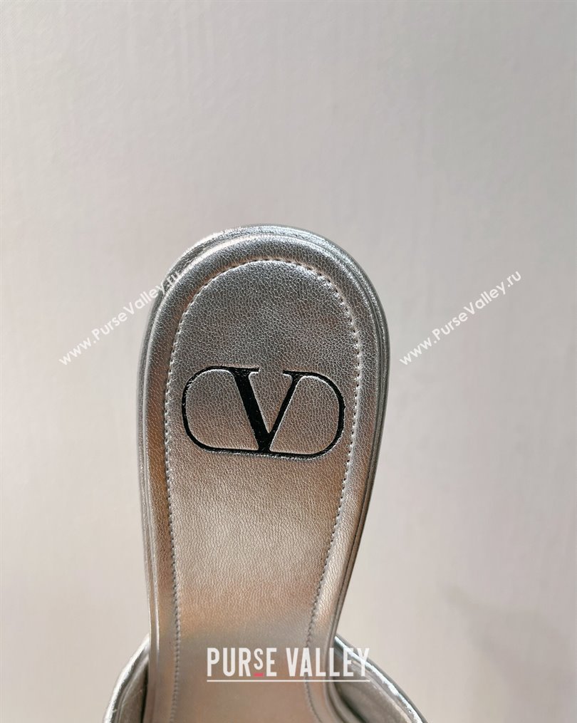 Valentino VLogo Heel Slide Sandals 7.5cm in Woven Calfskin with Crystals Silver 2023 VT102701 (MD-231027037)