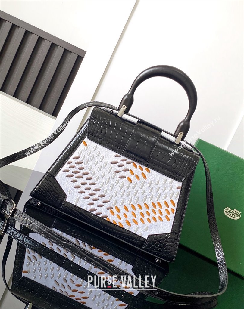 Goyard Saigon PM Top Handle Bag in Embroidery and Crocodile Embossed Leather Black 2024 020186 (ZHANG-240920098)