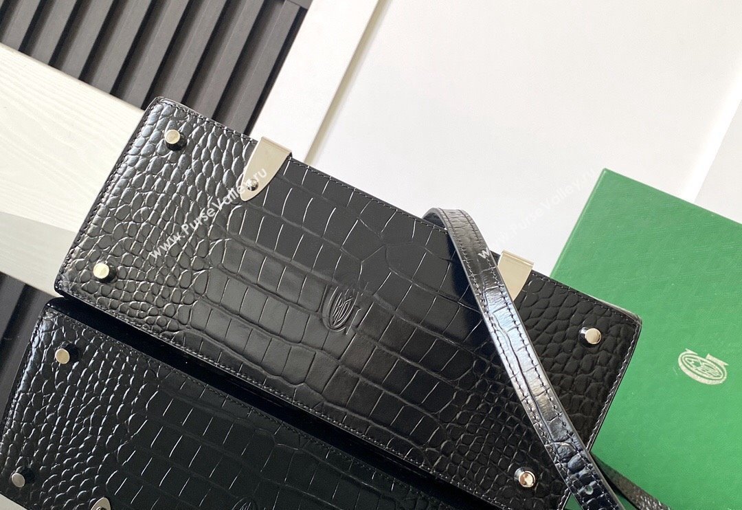 Goyard Saigon PM Top Handle Bag in Embroidery and Crocodile Embossed Leather Black 2024 020186 (ZHANG-240920098)