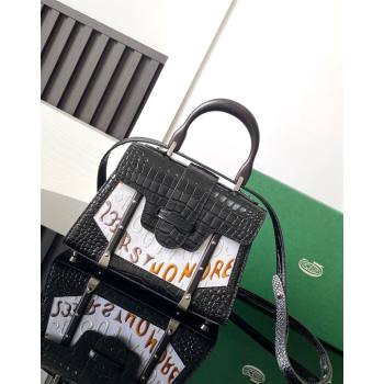 Goyard Saigon Mini Top Handle Bag in Embroidery and Crocodile Embossed Leather Black 2024 020173 (ZHANG-240920099)