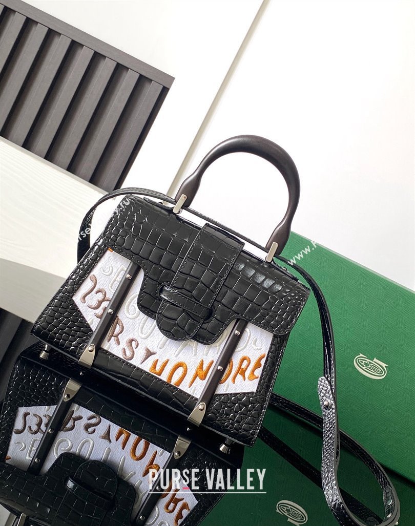 Goyard Saigon Mini Top Handle Bag in Embroidery and Crocodile Embossed Leather Black 2024 020173 (ZHANG-240920099)