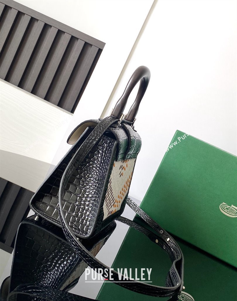 Goyard Saigon Mini Top Handle Bag in Embroidery and Crocodile Embossed Leather Black 2024 020173 (ZHANG-240920099)