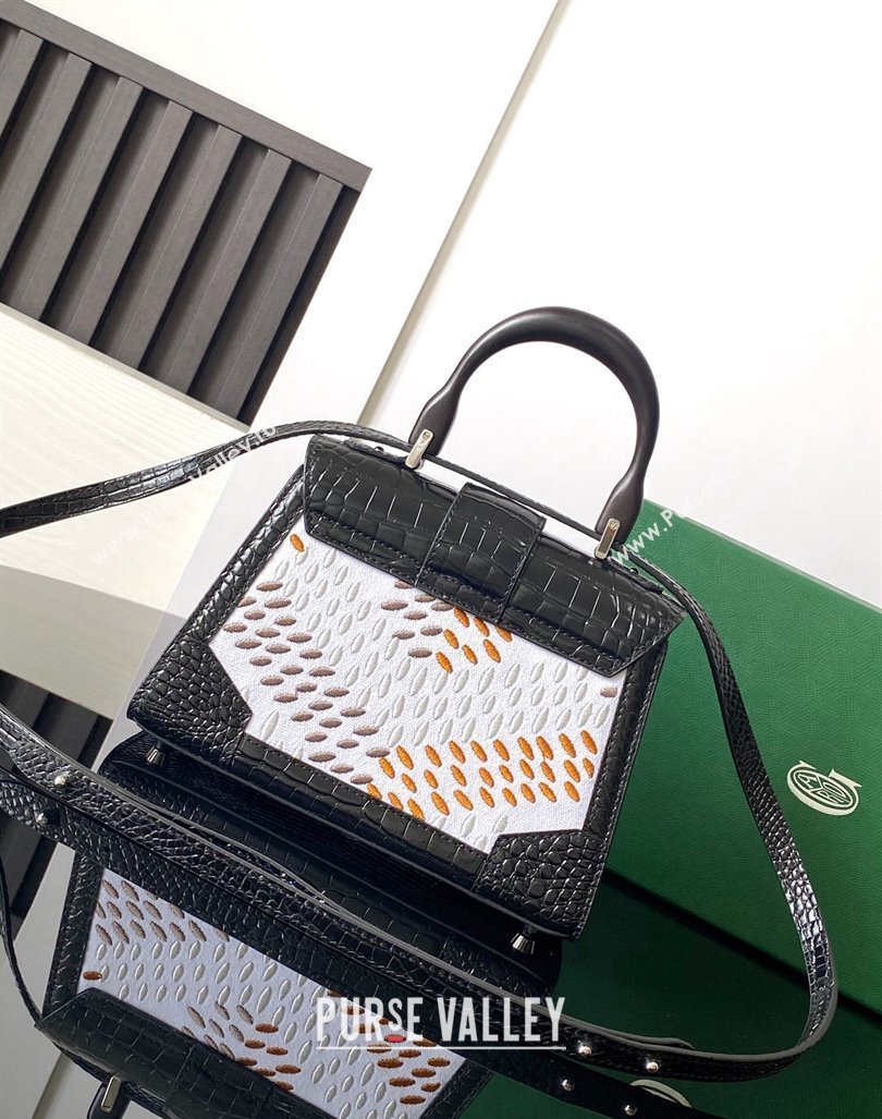 Goyard Saigon Mini Top Handle Bag in Embroidery and Crocodile Embossed Leather Black 2024 020173 (ZHANG-240920099)