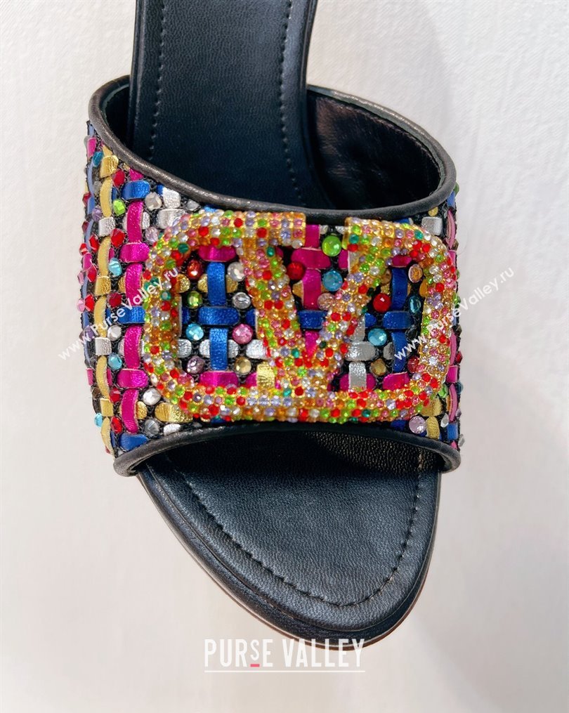 Valentino VLogo Heel Slide Sandals 7.5cm in Woven Calfskin with Crystals Multicolor 2023 VT102701 (MD-231027039)