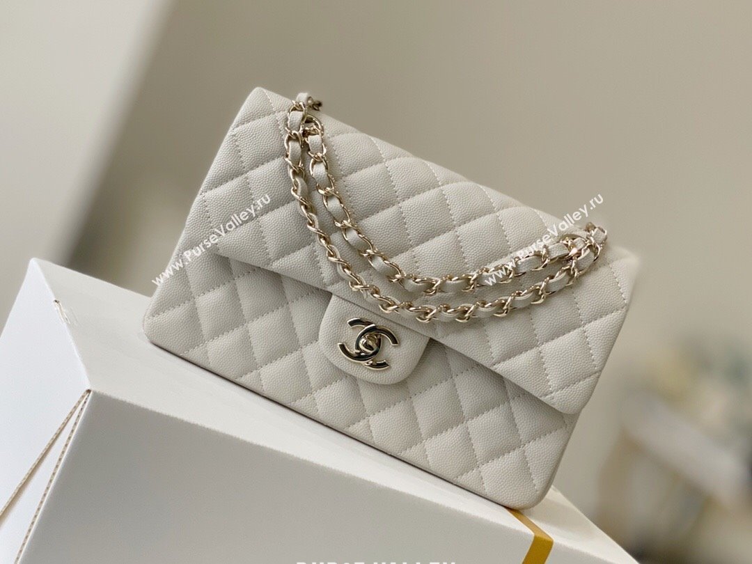 Chanel Grained Calfskin Small Classic Flap Bag A01113 Off-white/Light Gold 2023 Original Quality (MHE-23121217)