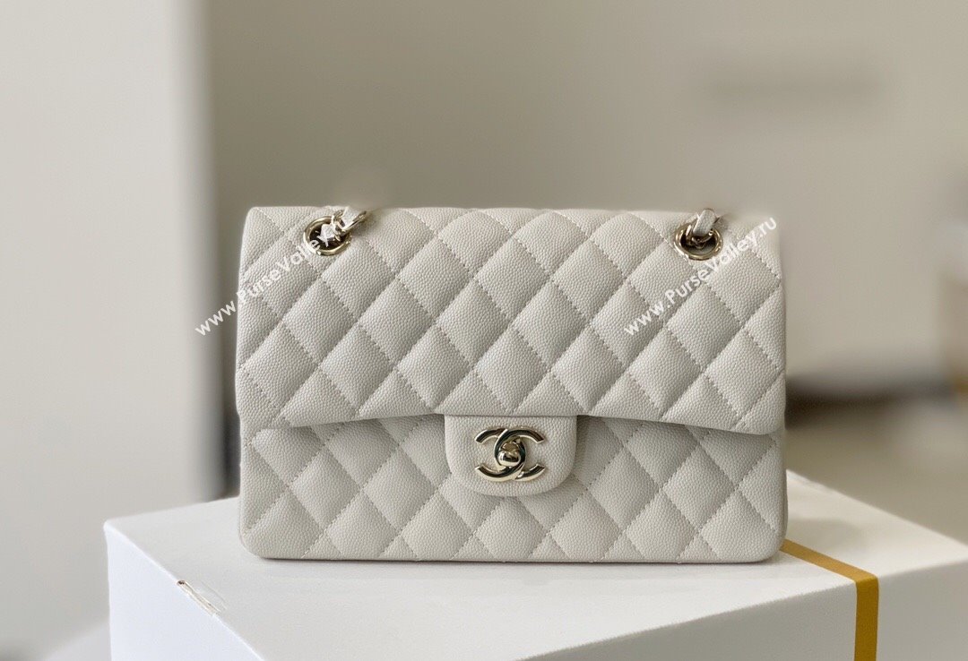 Chanel Grained Calfskin Small Classic Flap Bag A01113 Off-white/Light Gold 2023 Original Quality (MHE-23121217)