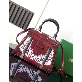 Goyard Saigon PM Top Handle Bag in Embroidery and Crocodile Embossed Leather Burgundy 2024 020186 (ZHANG-240920100)