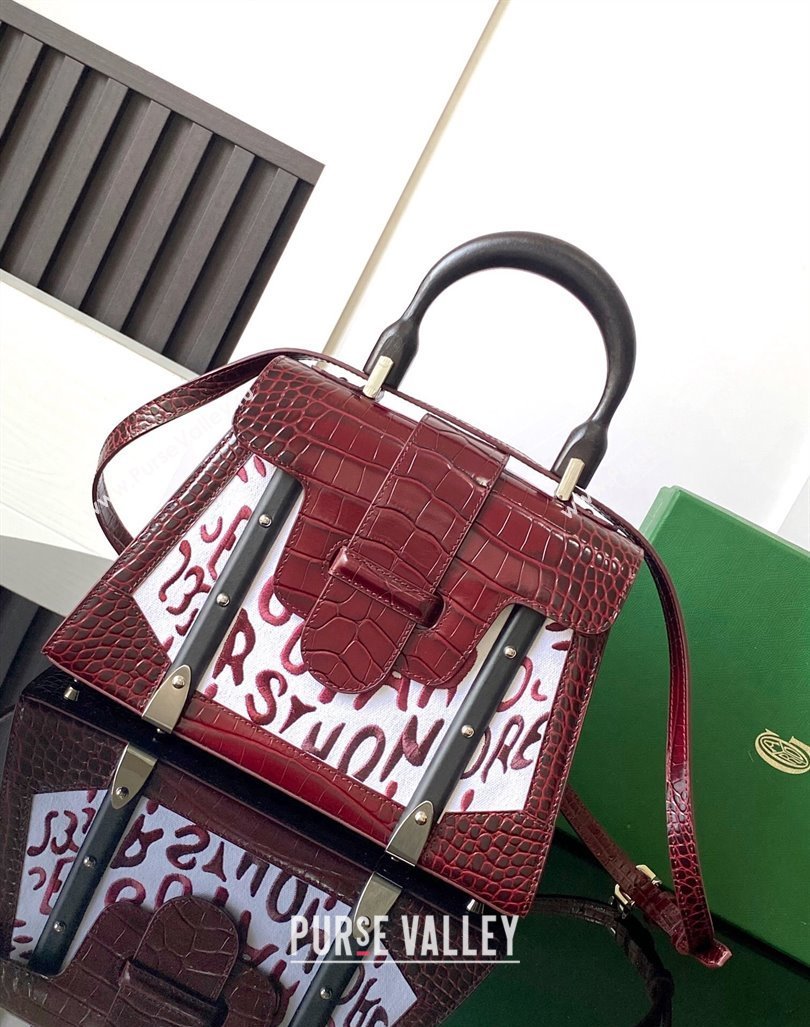 Goyard Saigon PM Top Handle Bag in Embroidery and Crocodile Embossed Leather Burgundy 2024 020186 (ZHANG-240920100)