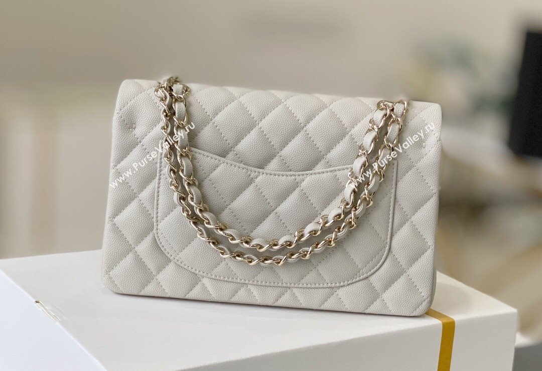 Chanel Grained Calfskin Small Classic Flap Bag A01113 Off-white/Light Gold 2023 Original Quality (MHE-23121217)