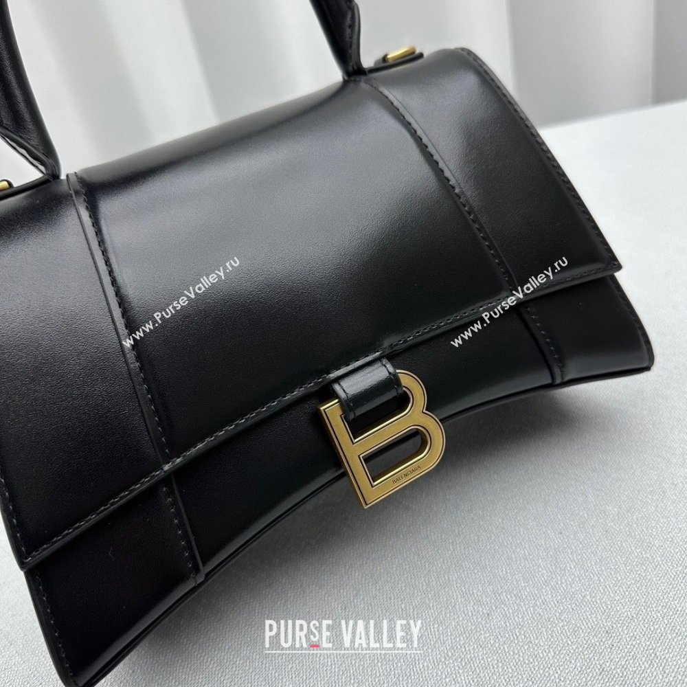 Balenciaga Hourglass Mini Top Handle Bag in Smooth Calfskin 92940 Black/Gold 2024 (NM-24091410)