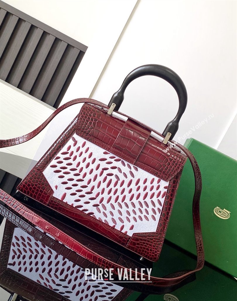 Goyard Saigon PM Top Handle Bag in Embroidery and Crocodile Embossed Leather Burgundy 2024 020186 (ZHANG-240920100)