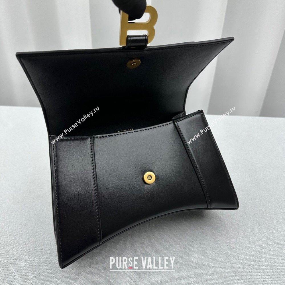 Balenciaga Hourglass Mini Top Handle Bag in Smooth Calfskin 92940 Black/Gold 2024 (NM-24091410)