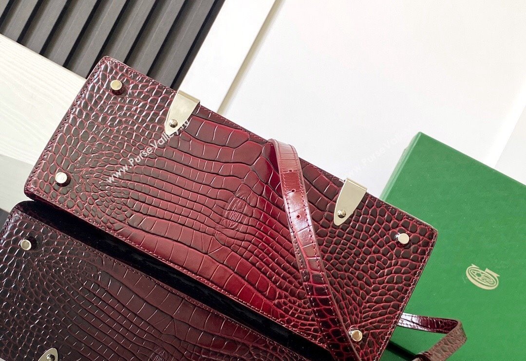 Goyard Saigon PM Top Handle Bag in Embroidery and Crocodile Embossed Leather Burgundy 2024 020186 (ZHANG-240920100)