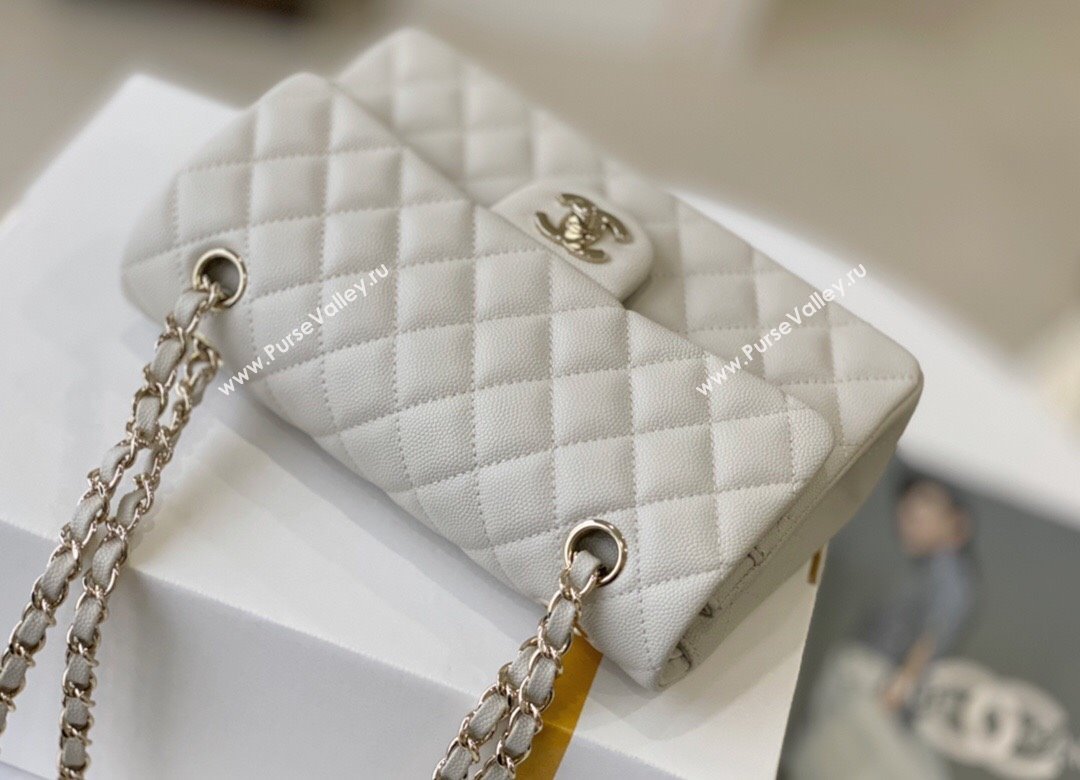 Chanel Grained Calfskin Small Classic Flap Bag A01113 Off-white/Light Gold 2023 Original Quality (MHE-23121217)