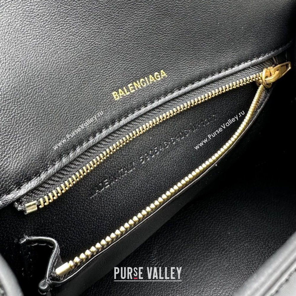 Balenciaga Hourglass Mini Top Handle Bag in Smooth Calfskin 92940 Black/Gold 2024 (NM-24091410)