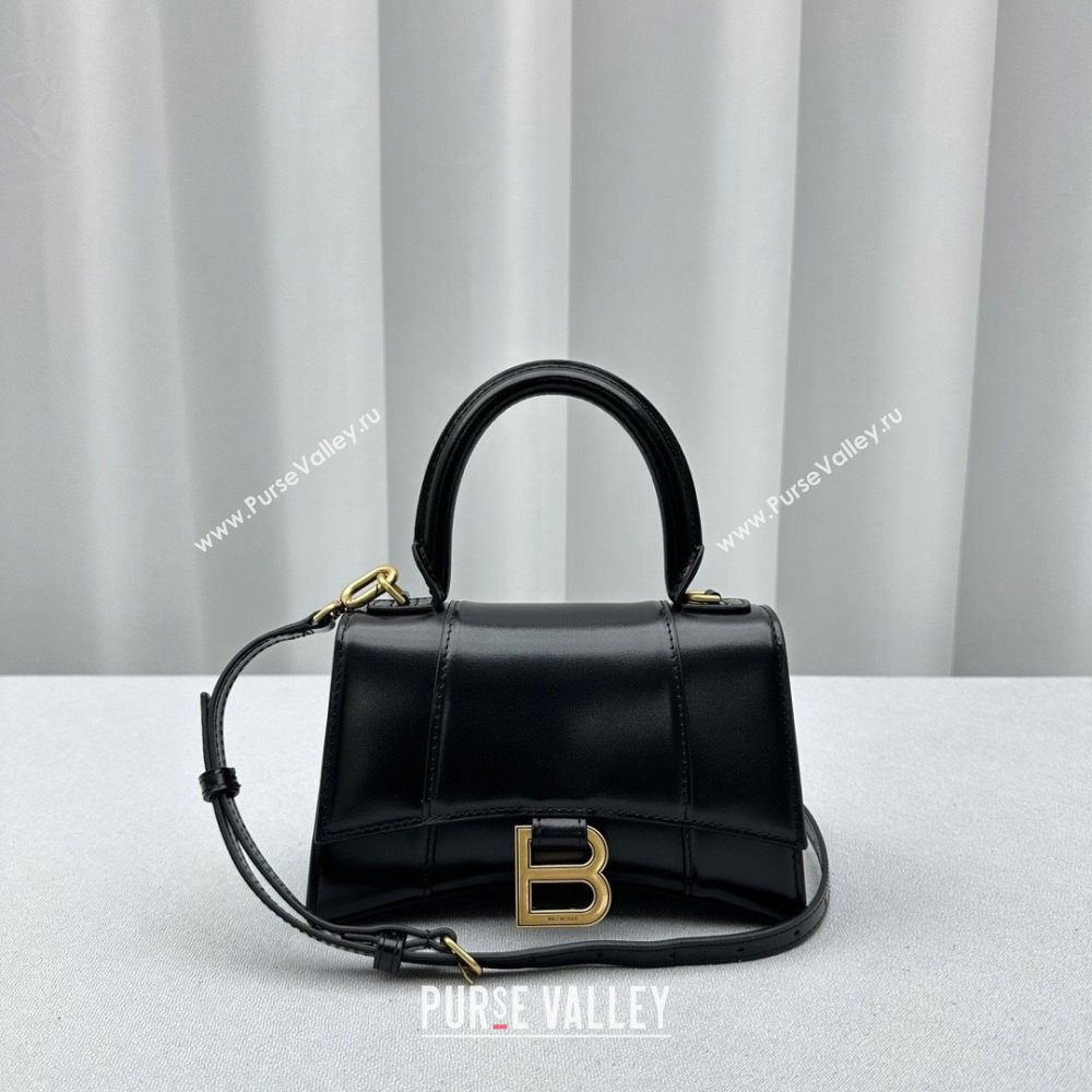 Balenciaga Hourglass Small Top Handle Bag in Smooth Calfskin 92940 Black/Gold 2024 (NM-24091411)