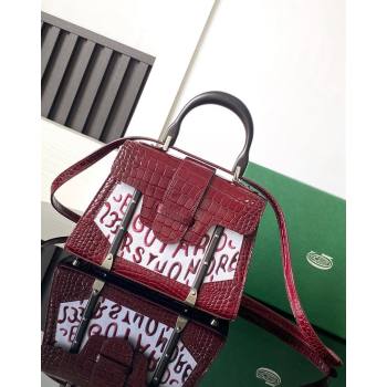 Goyard Saigon Mini Top Handle Bag in Embroidery and Crocodile Embossed Leather Burgundy 2024 020173 (ZHANG-240920101)