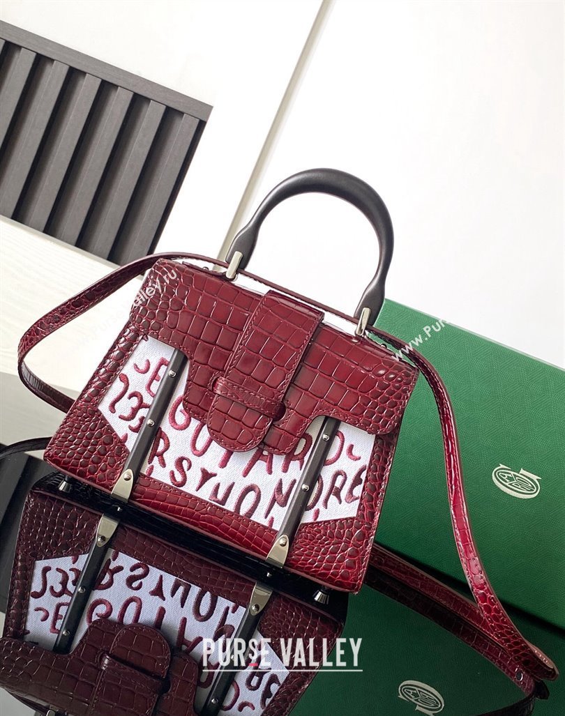 Goyard Saigon Mini Top Handle Bag in Embroidery and Crocodile Embossed Leather Burgundy 2024 020173 (ZHANG-240920101)