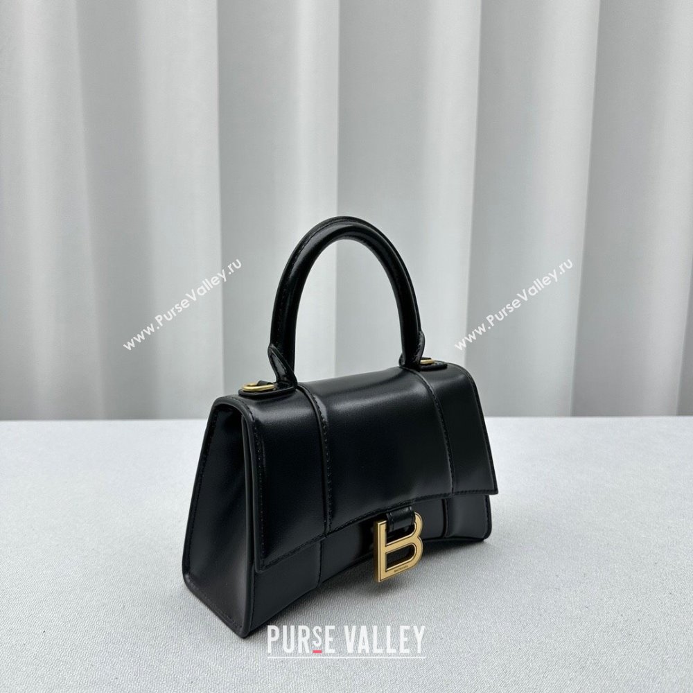 Balenciaga Hourglass Small Top Handle Bag in Smooth Calfskin 92940 Black/Gold 2024 (NM-24091411)