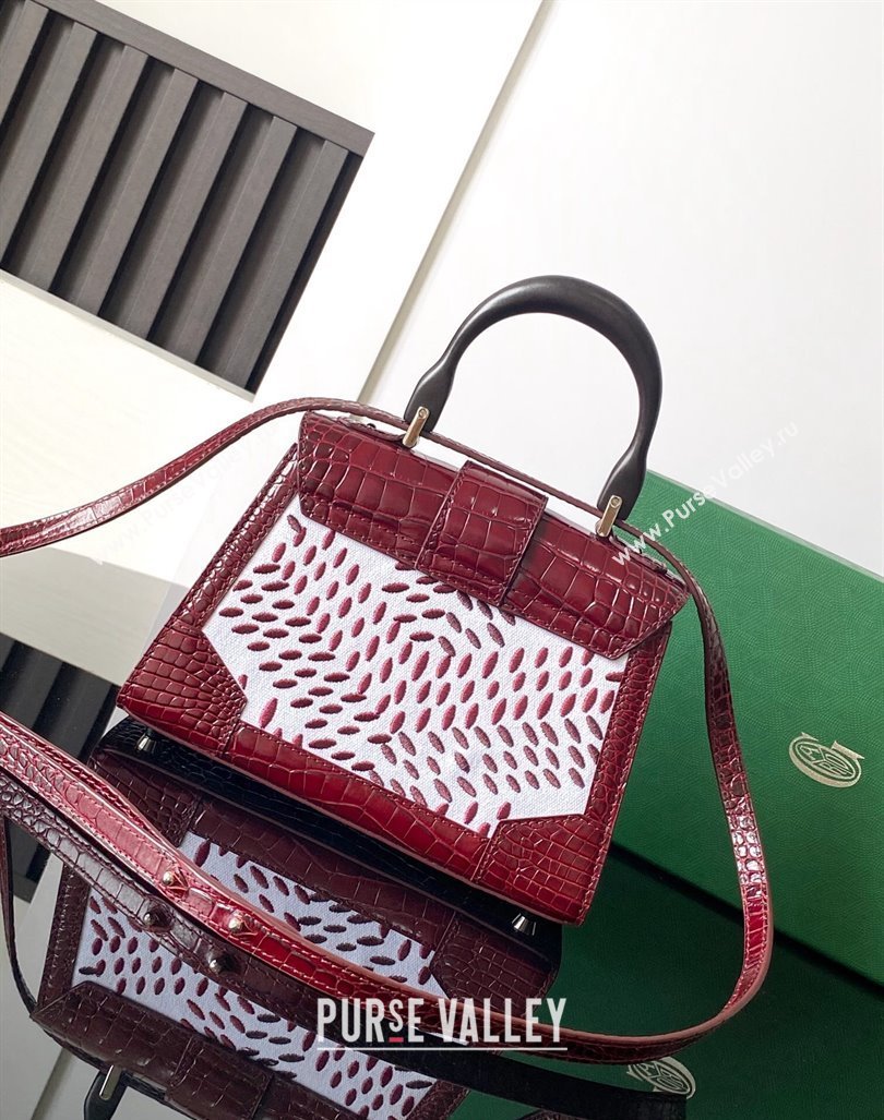 Goyard Saigon Mini Top Handle Bag in Embroidery and Crocodile Embossed Leather Burgundy 2024 020173 (ZHANG-240920101)