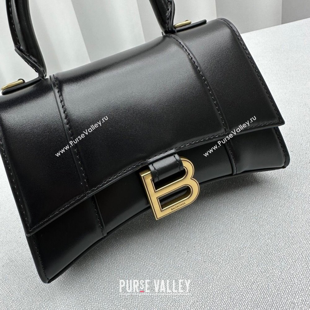 Balenciaga Hourglass Small Top Handle Bag in Smooth Calfskin 92940 Black/Gold 2024 (NM-24091411)