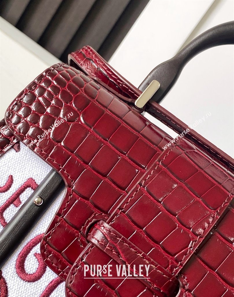 Goyard Saigon Mini Top Handle Bag in Embroidery and Crocodile Embossed Leather Burgundy 2024 020173 (ZHANG-240920101)