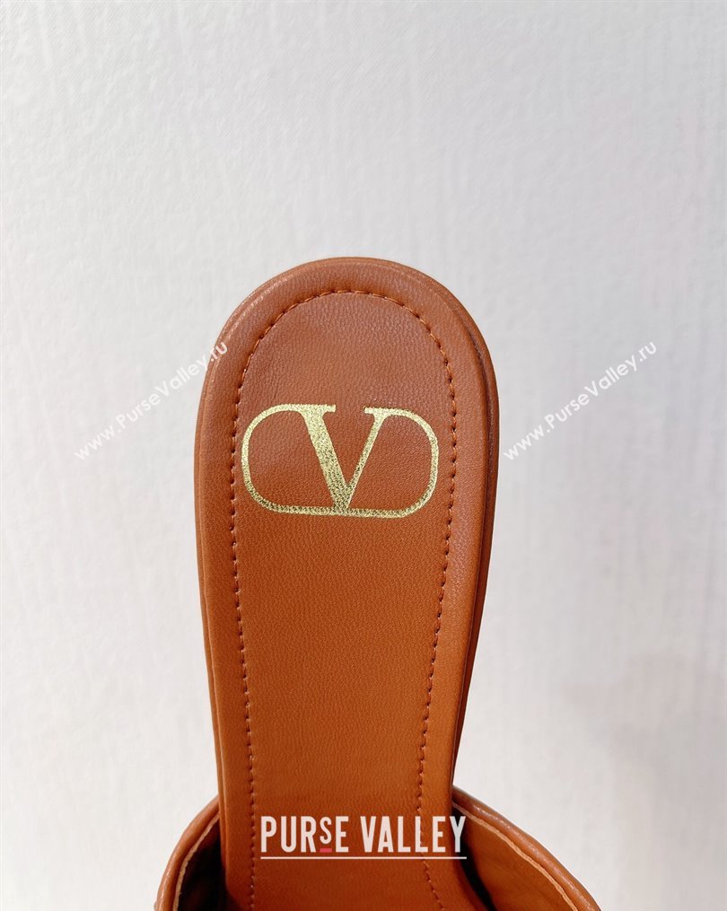 Valentino VLogo Heel Slide Sandals 7.5cm in Woven Calfskin with Crystals Brown 2023 VT102701 (MD-231027041)