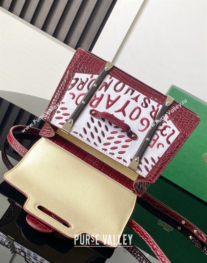 Goyard Saigon Mini Top Handle Bag in Embroidery and Crocodile Embossed Leather Burgundy 2024 020173 (ZHANG-240920101)