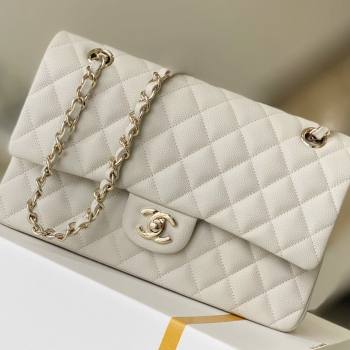 Chanel Grained Calfskin Medium Classic Flap Bag A01112 Off-white/Light Gold 2023 Original Quality (MHE-23121218)