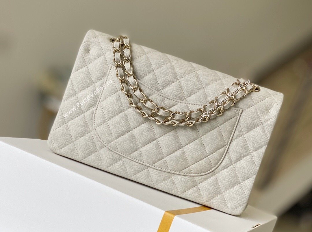 Chanel Grained Calfskin Medium Classic Flap Bag A01112 Off-white/Light Gold 2023 Original Quality (MHE-23121218)