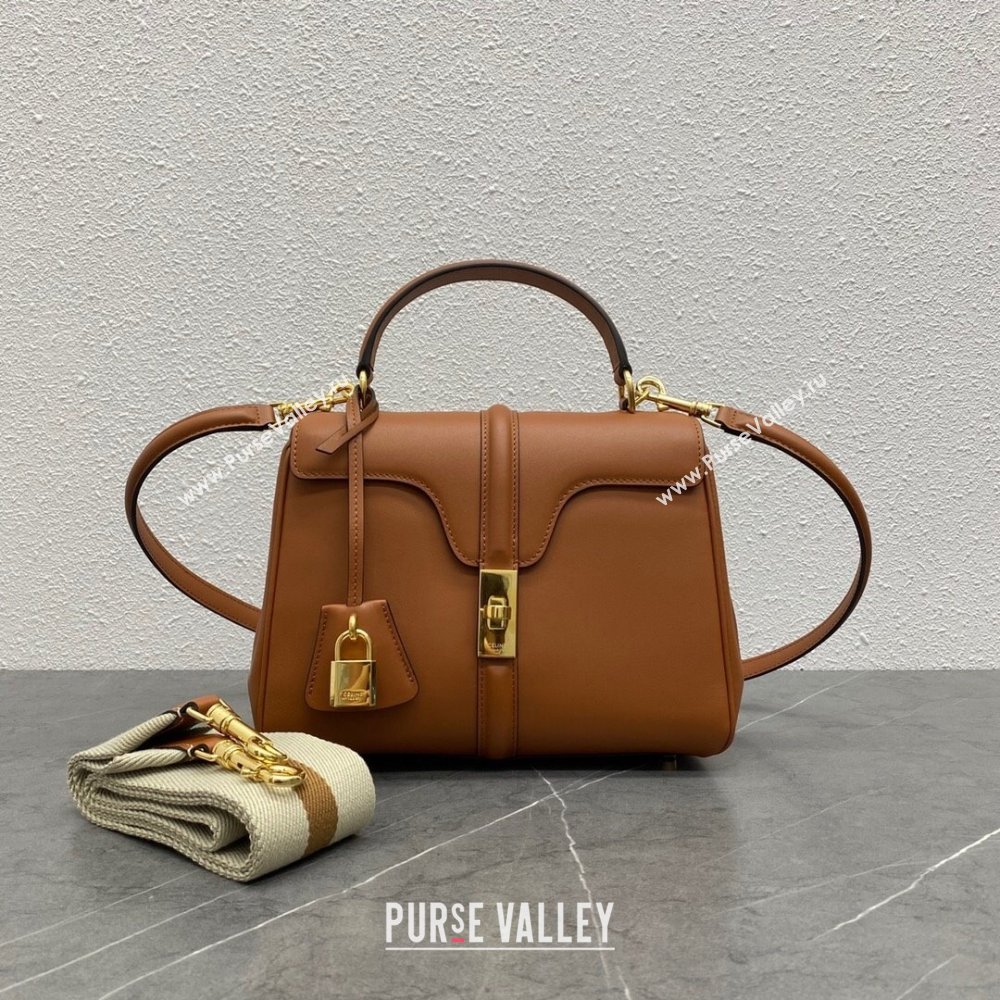 Celine Small 16 Bag in Calfskin with Two Strap 188003 Tan 2024(Top) (SWW-24060601)